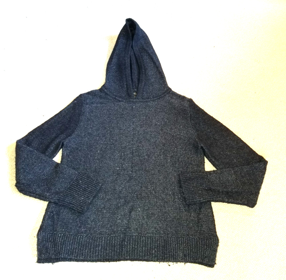 Womens Sweater-BANANA REPUBLIC-navy marled merino wool/alpaca tunic hooded ls-M